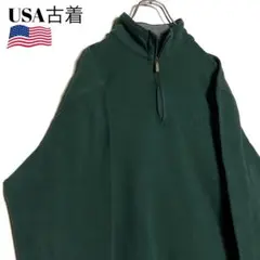USA古着 IZODハーフジップスウェット 緑 Ｍ 刺繍ロゴ トレーナー