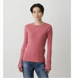 SLEEVE BUTTON RIB KNIT TOPS M