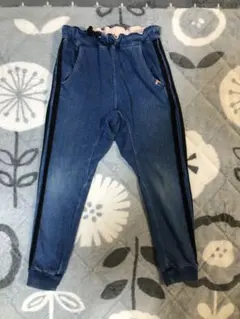 ブリーズ　デニム　レギンス　120 裾リブ　ネイビー青　2本線　ライン