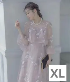 花柄刺繍フリルデザインロング丈パーティードレス