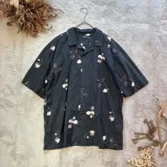 UNIQLO 半袖シャツ XL ブラック ボタニカル柄 オープンカラーのサムネイル
