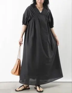 LADY LUCK LUCA 綿ローンVネックワンピース グレー