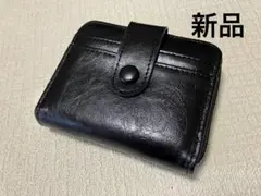 ☆新品 合皮 レディースメンズ ラウンド折り財布ミニ財布 黒