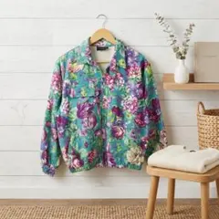 90s VINTAGE ジップアップジャケット エメラルドグリーン 花柄