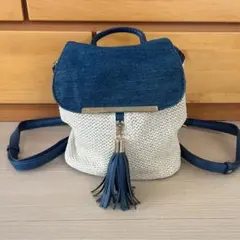デニム×ストロー素材 2WAYリュックサックしまむら　カゴ　夏　ショルダーバッグのサムネイル