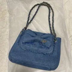 メゾピアノ　未使用品 デニムブルー リボン付きショルダーバッグ