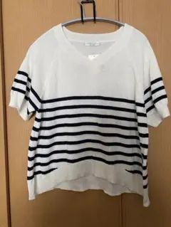 earth music&ecology ストライプ Vネック 半袖ニット