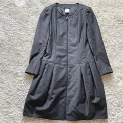 ルネ　パールジップワンピース　前開き　36 長袖　ノーカラー　フォーマル　灰色