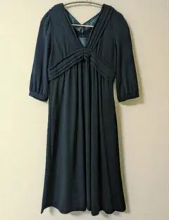 【KUMIKYOKU】七分袖 Vネックワンピース ブラック 日本製