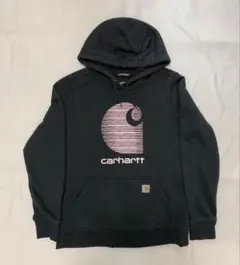 【Carhartt】キッズL相当 撥水パーカー 黒×ピンク 150 160 古着