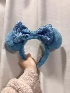 ディズニー カチューシャ ミニー スパンコール ボア 水色 ブルー 冬