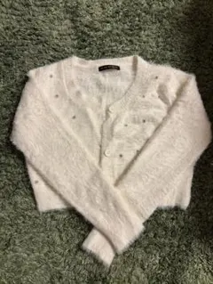 GORGE ビーズ装飾 ホワイト クロップドカーディガン