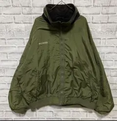 コロンビア　オリーブグリーンナイロンジャケット裏地フリースオーバーサイズ刺繍20