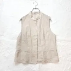 バンベール【9AR】薄茶系 ノースリーブベスト シルク混 スタンドカラー 春夏のサムネイル
