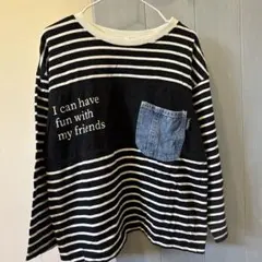 ボーダー柄長袖カットソー デニムポケット付き
