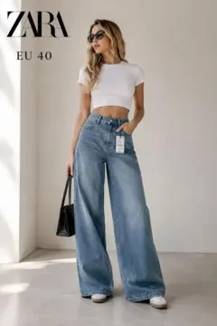 ZARA ワイドレッグデニムパンツ 40のサムネイル