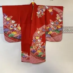 七五三　アンティーク着物　7歳　四つ身　正絹　赤　松　菊 七五三 アンティーク着物 7歳 四つ身 正絹 赤 松 菊 - メルカリ