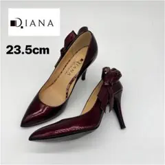 ダイアナ パンプス ポインテッドトゥ ワインレッド リボン レッド