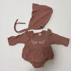 ロンパース・カバーオール 70 ピンク フラワー刺繍