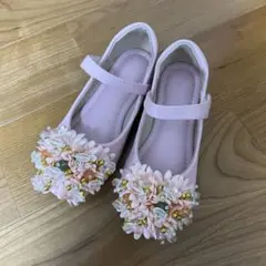 ピンク フォーマルシューズ 花飾り付き　19cm