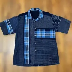 値下げ【美品】古布パッチワークデザイン 半袖シャツ