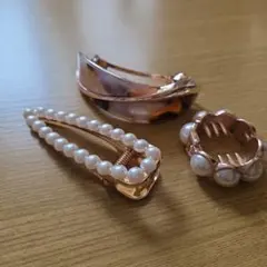 パール付きゴールドヘアクリップ バレッタ 3個セット