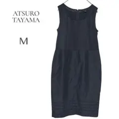 【アツロウタヤマ 】ネイビー　ノースリーブワンピース M リネン 上品
