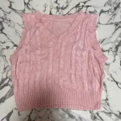 ピンク ケーブル編み ノースリーブセーター