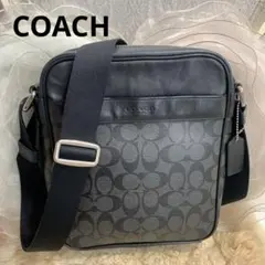COACH シグネチャー ショルダーバッグ 斜め掛け ブラックxグレー メンズ