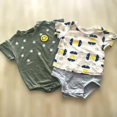 バースデイ futafuta 半袖 ロンパース 星柄 カーキ 70 ベビー 夏