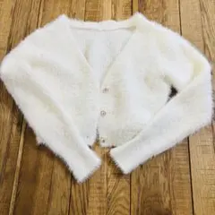 SHEIN フェザーニットショート丈 カーディガン 白 XS