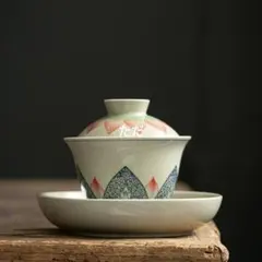 魚藻紋三才蓋 中国茶器 景徳镇 蓋付き茶器 飲茶食器 煎茶具 未使用品