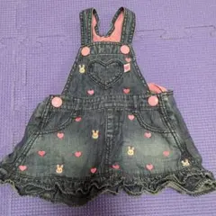 美品　ミキハウス　デニム　ジャンパースカート　うさこワンピース　80