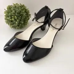 ルタロン アンクルストラップセパレートパンプス エナメル 黒 38