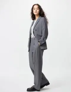 uniqlo タックワイドパンツ グレー xl