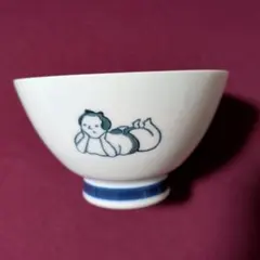 お相撲さんと猫の絵柄 飯碗 茶碗 陶磁器のサムネイル