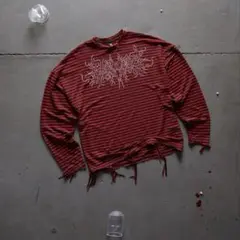 DROP DEAD 赤黒ストライプ 長袖