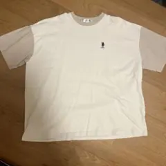 U.S. POLO ASSN.切り替えTシャツ ベージュ 刺繍ロゴ ワンポイント