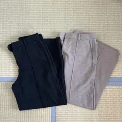ユニクロ　ベージュ&チャコールグレー ワイドパンツ