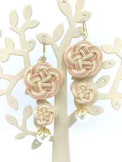 【水引】梅結びの2連ピアス 淡桜*値下げ