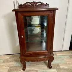 木製キャビネット 猫脚 アンティーク 彫刻 ガラスキャビネット 一点物 希少