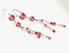 ピンククリスタルパールとチェコビーズのピアス[送料込み]