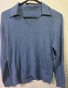 ユニクロ UNIQLO ウォッシャブルニットリブポロセーター ブルー M
