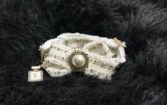 ホワイトリボン首輪 チャーム付き