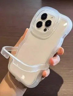 iPhone x/xs用クリアケース 折りたたみスタンド付き　うねうね