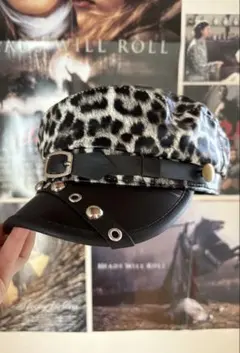 ヒョウ柄キャスケット スタッズ付き