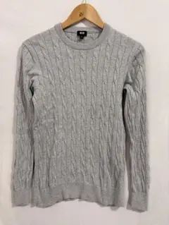 ユニクロ カシミヤ混 コットン ケーブル ニット M グレー 洗濯機可 セーター