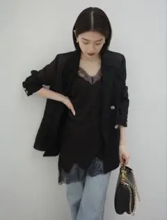anuans レーストリムイレヘムキャミソール blackのサムネイル