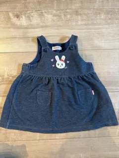mikihouse ワンピース　うさぎ刺繍付き70〜80ダークブルーデニム風