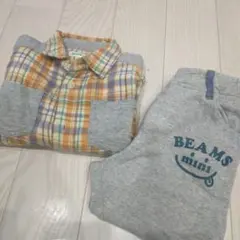 【美品】ビームス　チェック柄長袖シャツ 100cm＆パンツ90cmセット